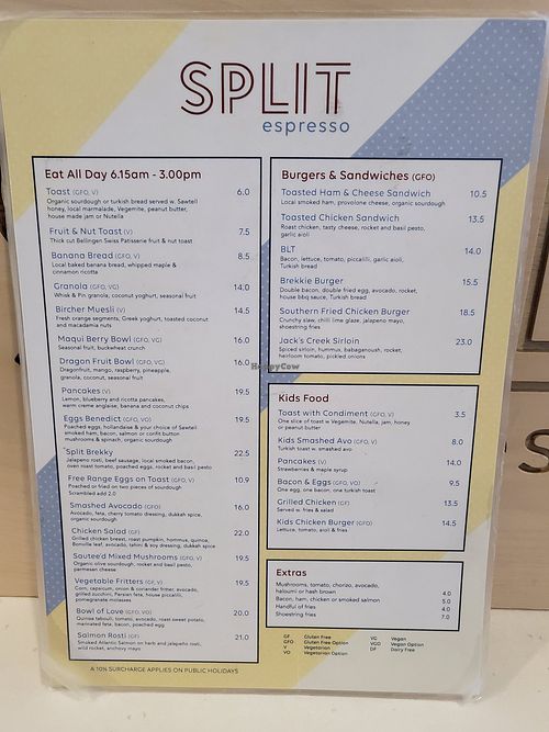 Menu  #Veganuary at Split Cafe & Espresso Bar in Sawtell