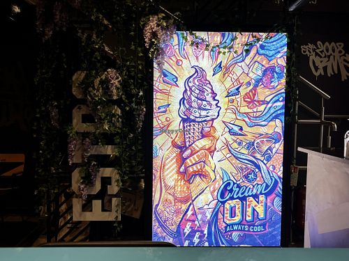 inside sign  at Creams Cafe - Kings Cross in London