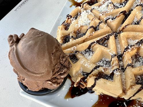 good waffle all vegan  at Creams Cafe - Kings Cross in London