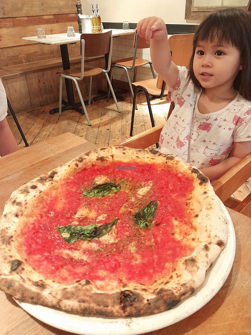 Our little vegan helping us celebrate Vegan Pizza Day :-) at Franco Manca - Blackheath Village in South East London