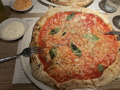 Margerita with Violife cheese and garlic dip  at Franco Manca in Richmond