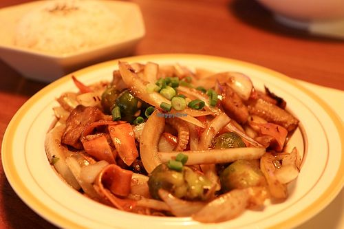 tofu and mushroom stir fry at Camouflage in Seoul
