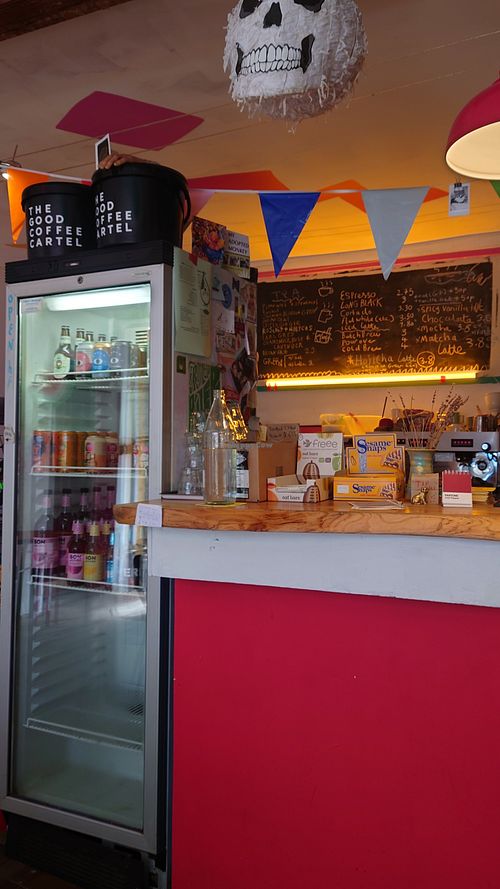Balcony and fridge at Ushi's Coffee Corner in Glasgow