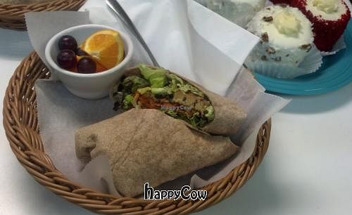 General Tso vegan wrap with 3 bean salad at Earth Friends Cafe - Market St in Louisville