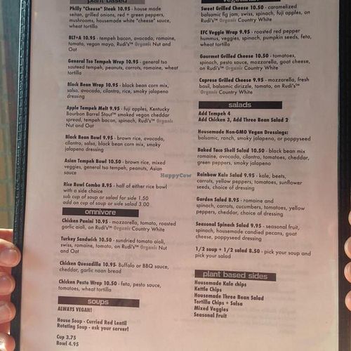 menu at Earth Friends Cafe - Market St in Louisville