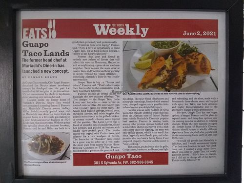 Weekly article at Guapo Taco in Fort Worth