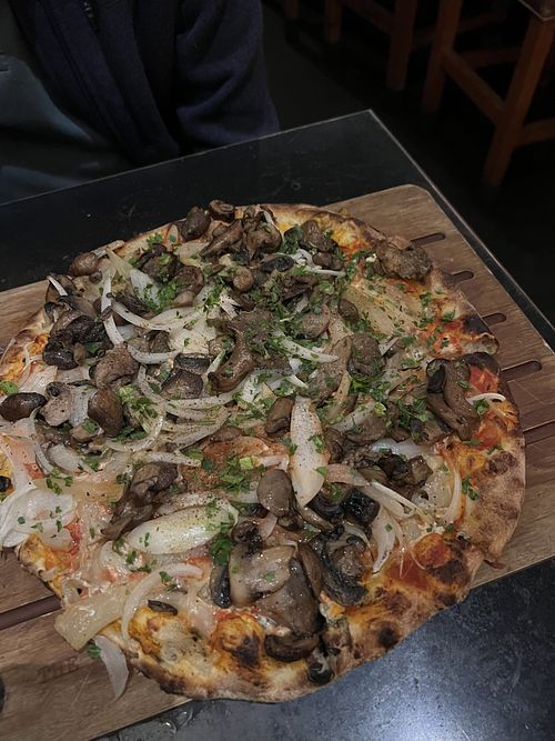 Mushroom pizza  at The Luggage Room Pizzeria in Pasadena