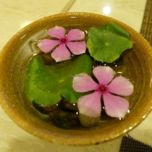 Flower decor on the table at Honzen Cafe in Central Singapore