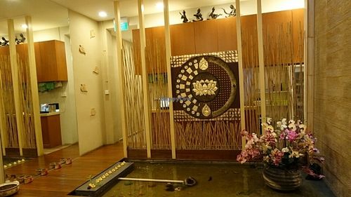 water fall and pond decor at Honzen Cafe in Central Singapore