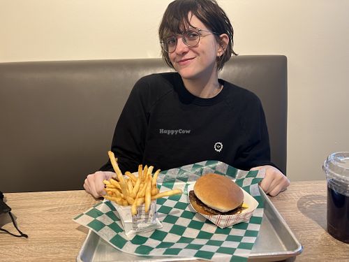 Me with my vegan burger and fries  at Heartbreaker in Indianapolis
