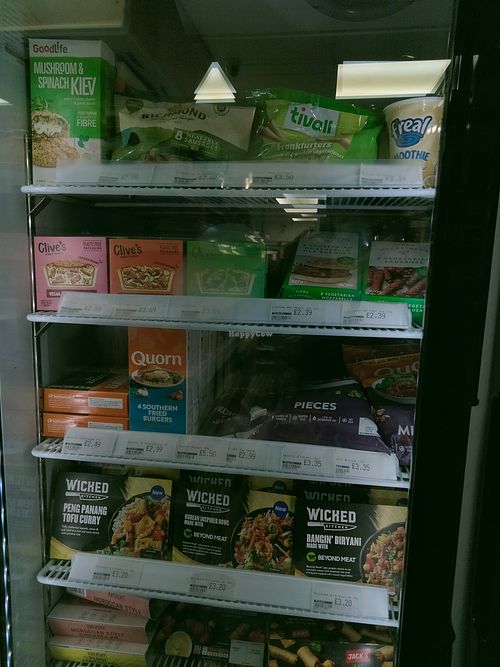 A whole freezer part stacked entirely with vegan & vegetarian products! at Tintagel Premier Stores in Tintagel