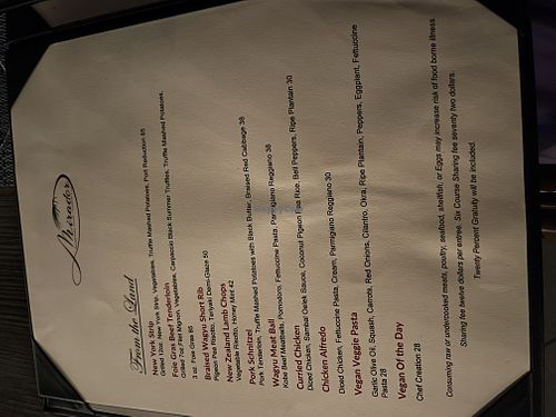 Menu  at Mirador in St Thomas