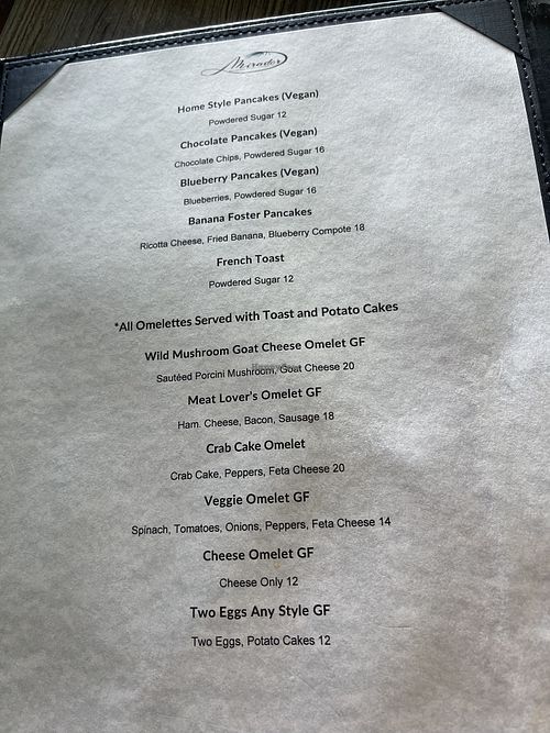 Menu  at Mirador in St Thomas