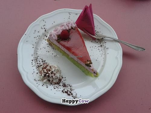 Raspberry and pistachio cake. (The sponge itself is pistachio flavour, amazing!) at Ohlala in Berlin