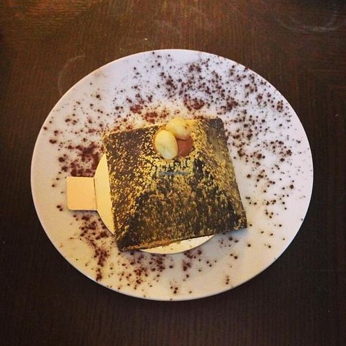 chocolate pyramid filled with peanut butter mousse  at Ohlala in Berlin