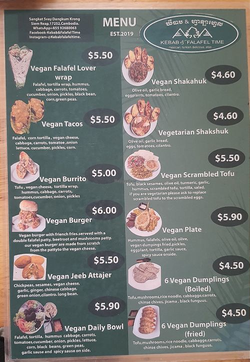 Vegan Menu at Kebab & Falafel Time in Siem Reap