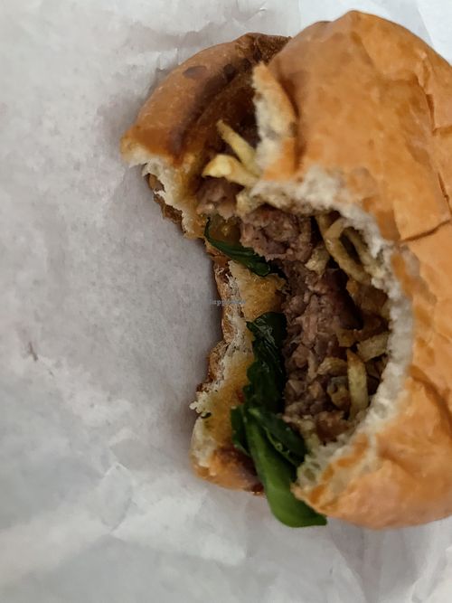 bacon plant without bacon, gouda, bacon ketchup and pickles  at Honest Burgers - Brixton in South West London