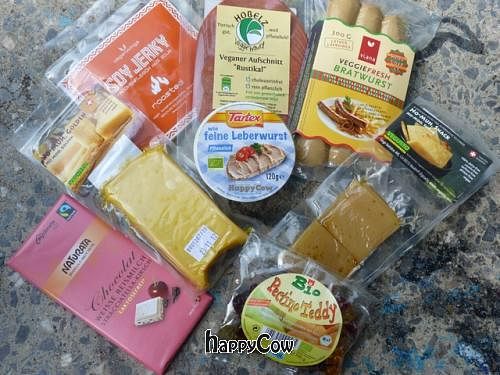 Cheese, pate, salami, gummies, white chocolate, soy jerky, bratwurst at Veganz - Prenzlauer Berg in Berlin