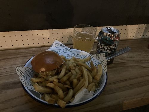 £20...  at Honest Burgers - Warren St in London