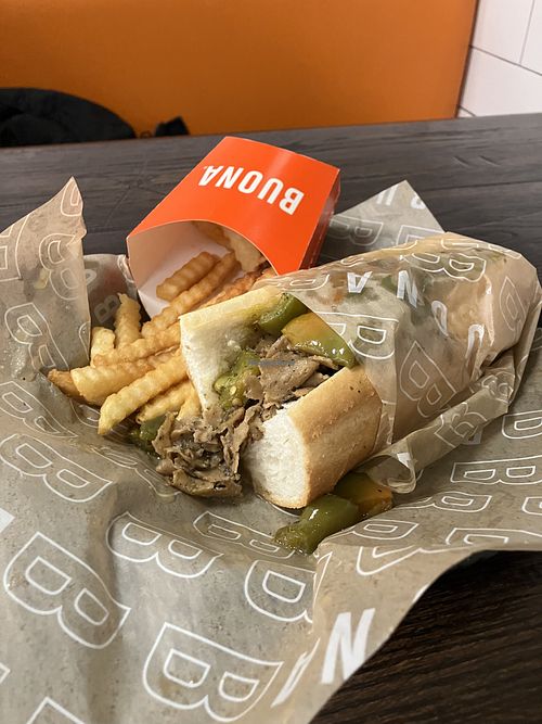 Vegan Italian beef with sweet peppers  at Buona in Mt Prospect