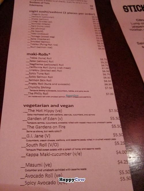 Part of the menu at Sticky Rice in Baltimore
