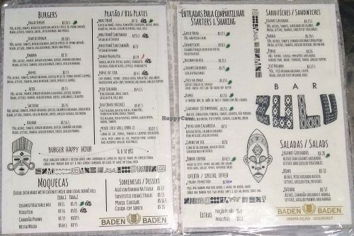 Menu at Bar Zulu in Salvador
