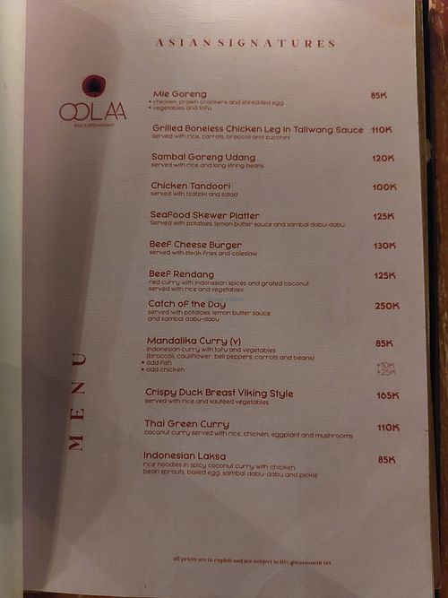 Menu at Gratitude in 