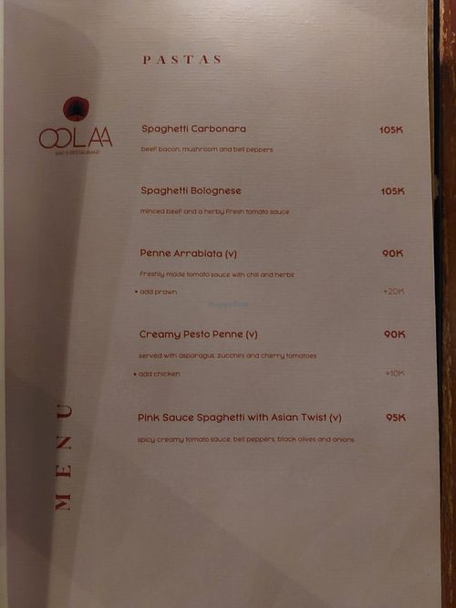 Menu at Gratitude in 