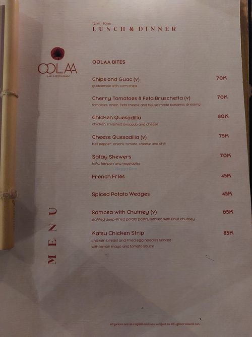 Menu at Gratitude in 