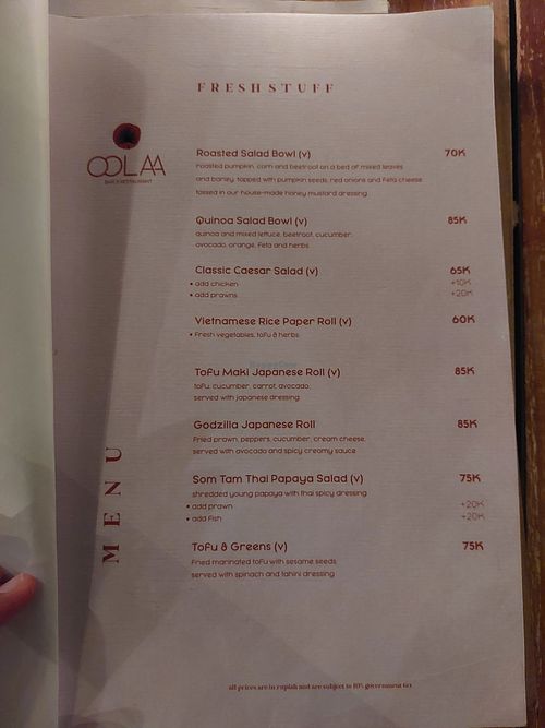Menu at Gratitude in 