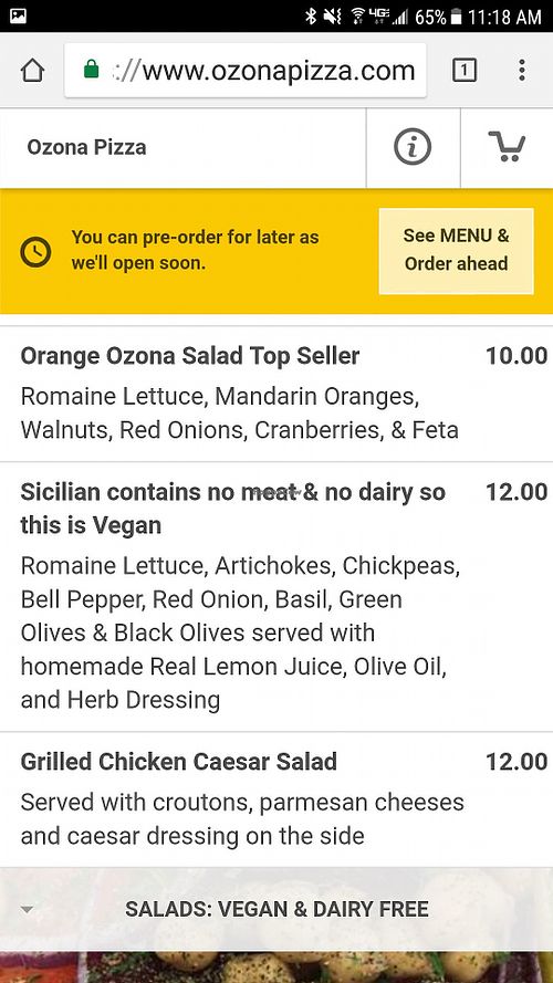 Menu at Ozona Pizza in Palm Harbor