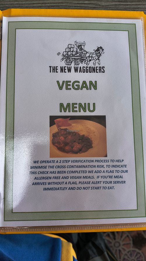 Vegan Menu Page 1 at The New Waggoners in Burnley