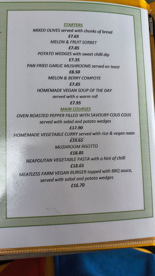 Vegan Menu Page 2 at The New Waggoners in Burnley