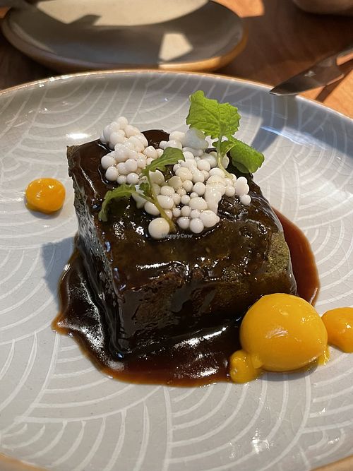 Mango pandan sticky toffee pudding (vegan) :) at Orka in Hong Kong Island