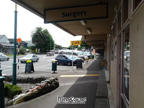 Outside the cafe at Food Garden Vegetarian Cafe in Tauranga