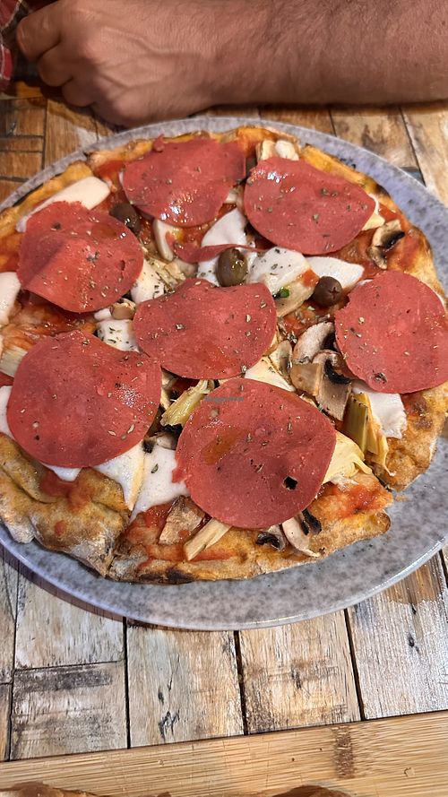 4 veg pizza with added vegan salami  at Rosso Verace in Alcamo