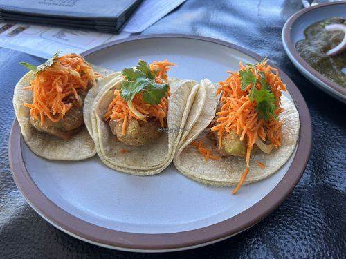 Fried avocado tacos  at King & Queen in Villa De Juarez