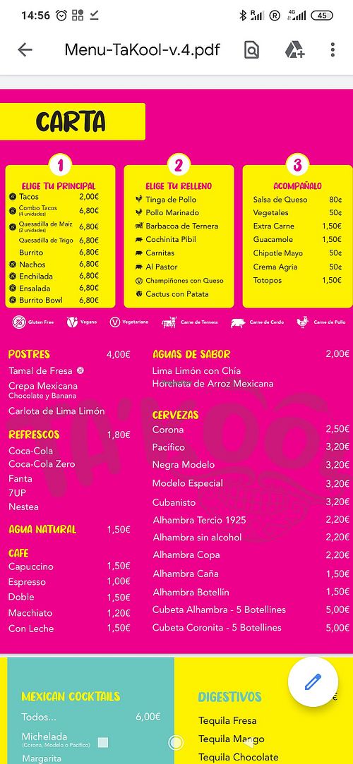 Menú at Ta'Kool in Sevilla