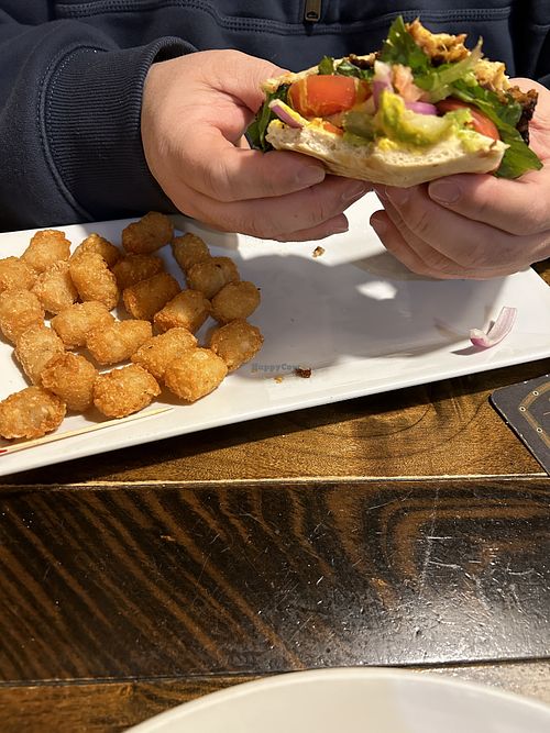 Black bean burger on ciabatta   at Clam Lake Beer Co in Cadillac