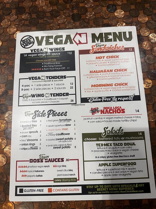 Vegan Menu  at Boss Chick N Beer in Seven Hills