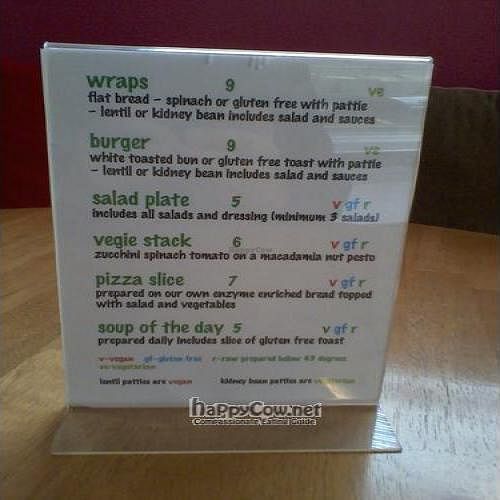 Partial menu at Club Zing in Perth