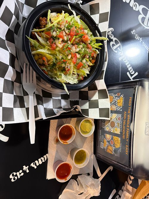 Protein bowl with impossible and avocado no dairy  at Tamale Boyz in Tulsa