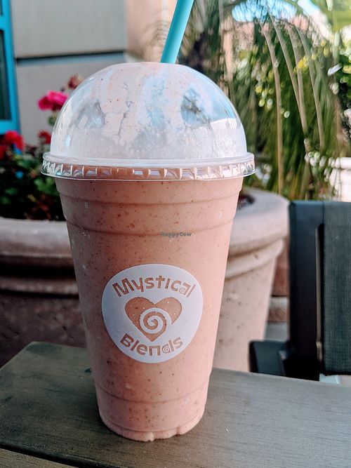Radiant Glow smoothie, contains a mushroom collagen supplement at Mystical Blends in La Mesa