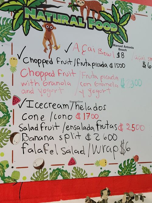 Some of the food menu which includes vegan wraps at Perezoso Coffee House in Manuel Antonio