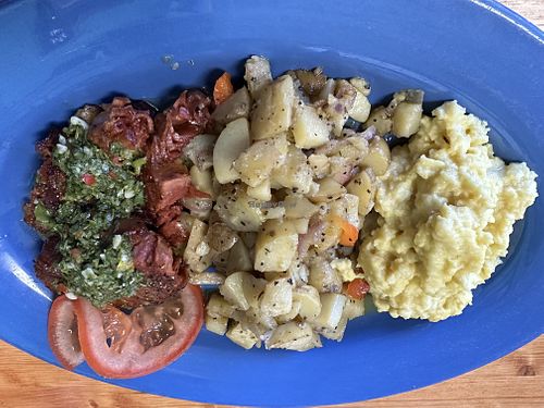 Juicy Marbles, potatoes, Just Eggs.   at Magdelena's in Petaluma