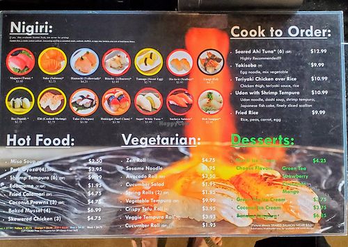 Photo of onsite menu p2 at Zen Sushi & Bar in Bellingham