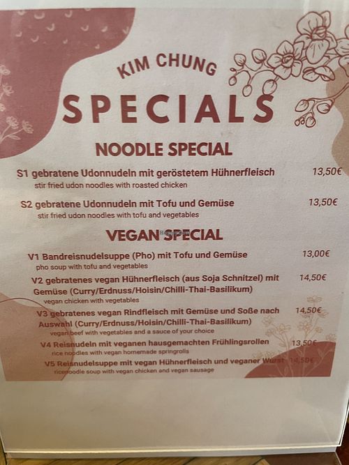 Menu  at Kim Chung in Nuremberg