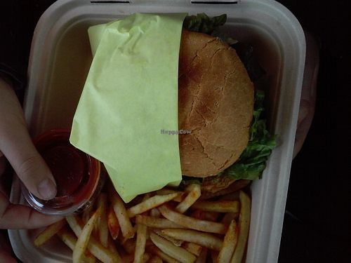 Spicy tender burger  at Loving Hut in Claremont