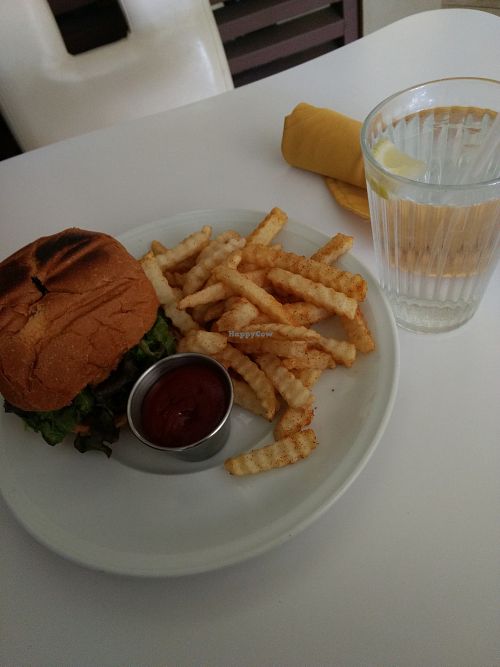 Vegan burger at Loving Hut in Claremont