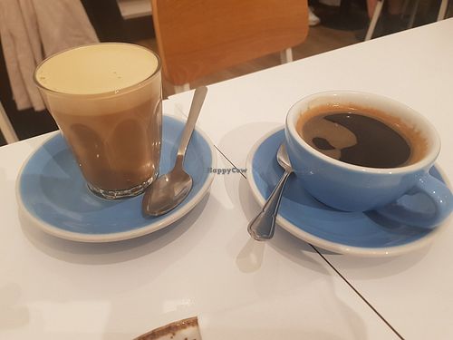 Decaf soya latte and long black at Laneway & Co in Newcastle Upon Tyne